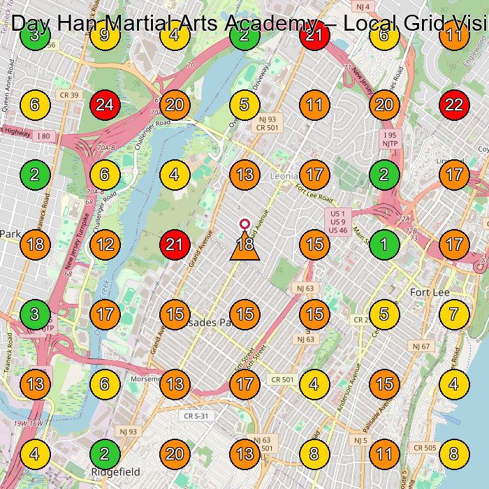 Day Han Martial Arts Academy Martial Arts School GeoGrid ranking map for Leonia NJ
